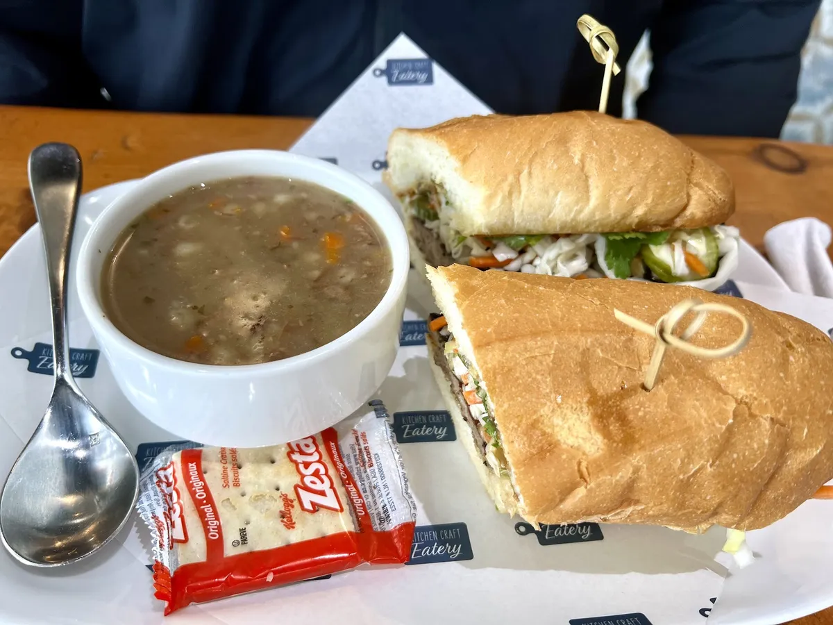 Sandwich and soup combo with crackers